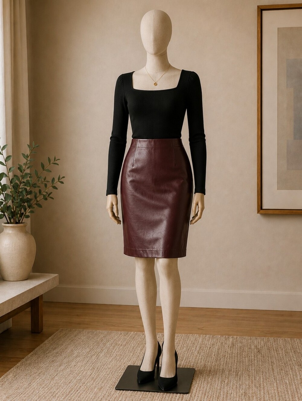 Christian Dior Paris Burgundy Leather Pencil Skirt Women's US 4 Vintage